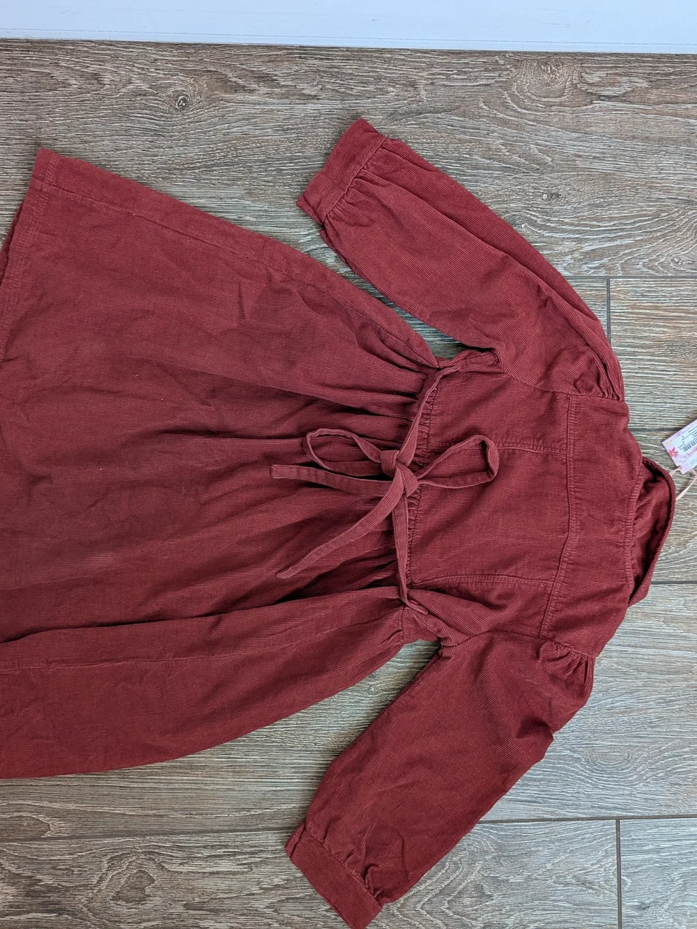 April Cornell Girls Cranberry Corduroy Dress Embroidered 5-6 NWT Puff Sleeve